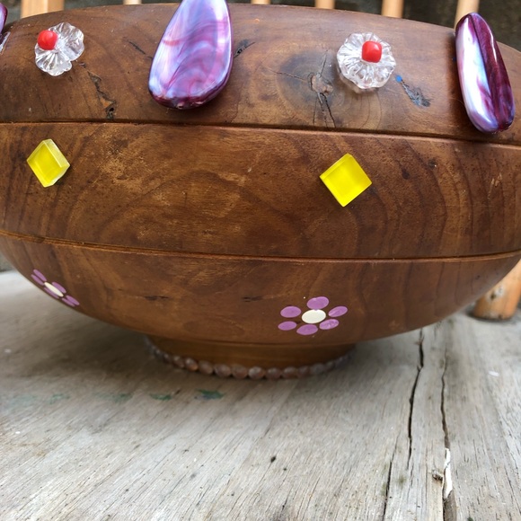 My Art!!! Upcyled Teak Bowl Stones Crystals Beads - Picture 9 of 9